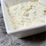 Finished Tartar sauce in a square bowl dish