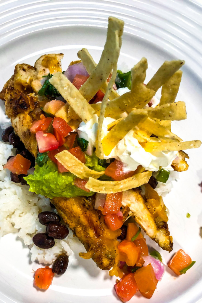Lemon Chicken Taco Dinner on a white ceramic plate