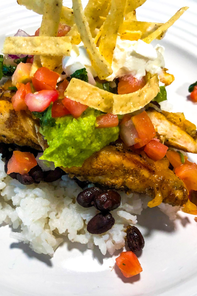 Lemon Chicken Taco Dinner on a white ceramic plate