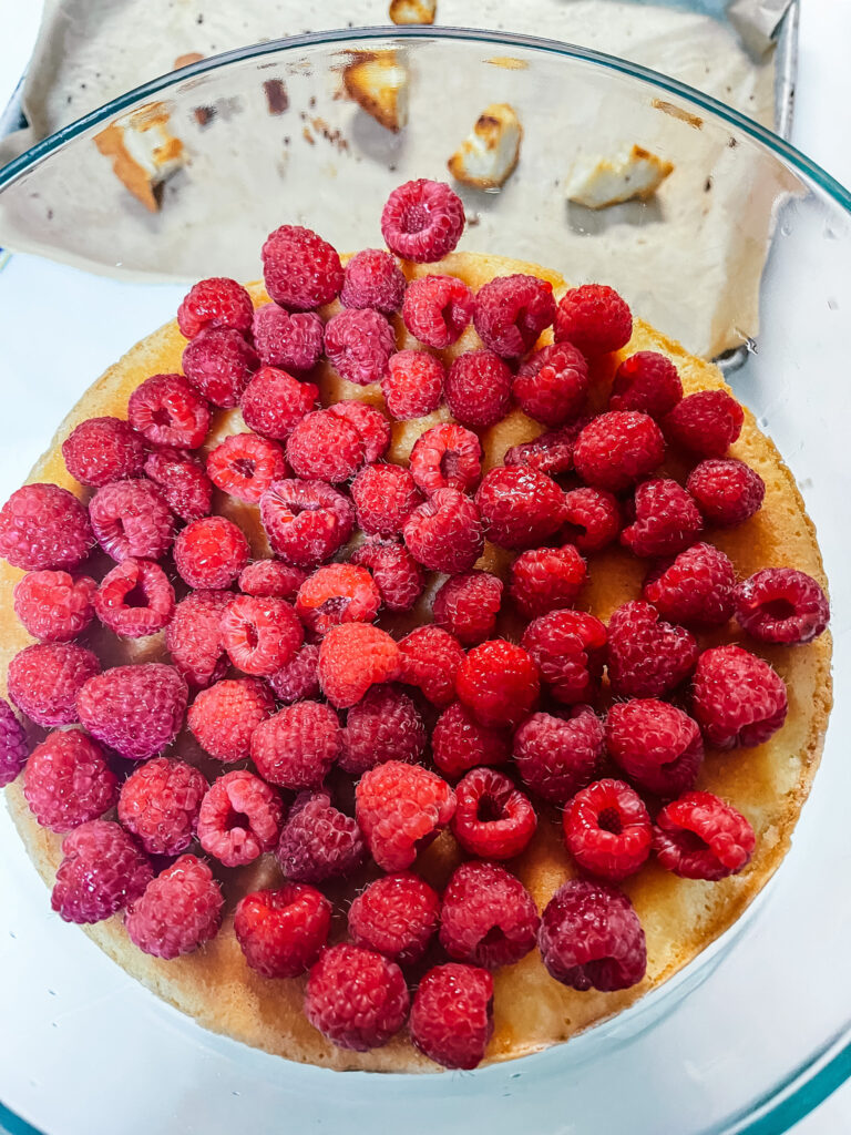 Raspberries on cake