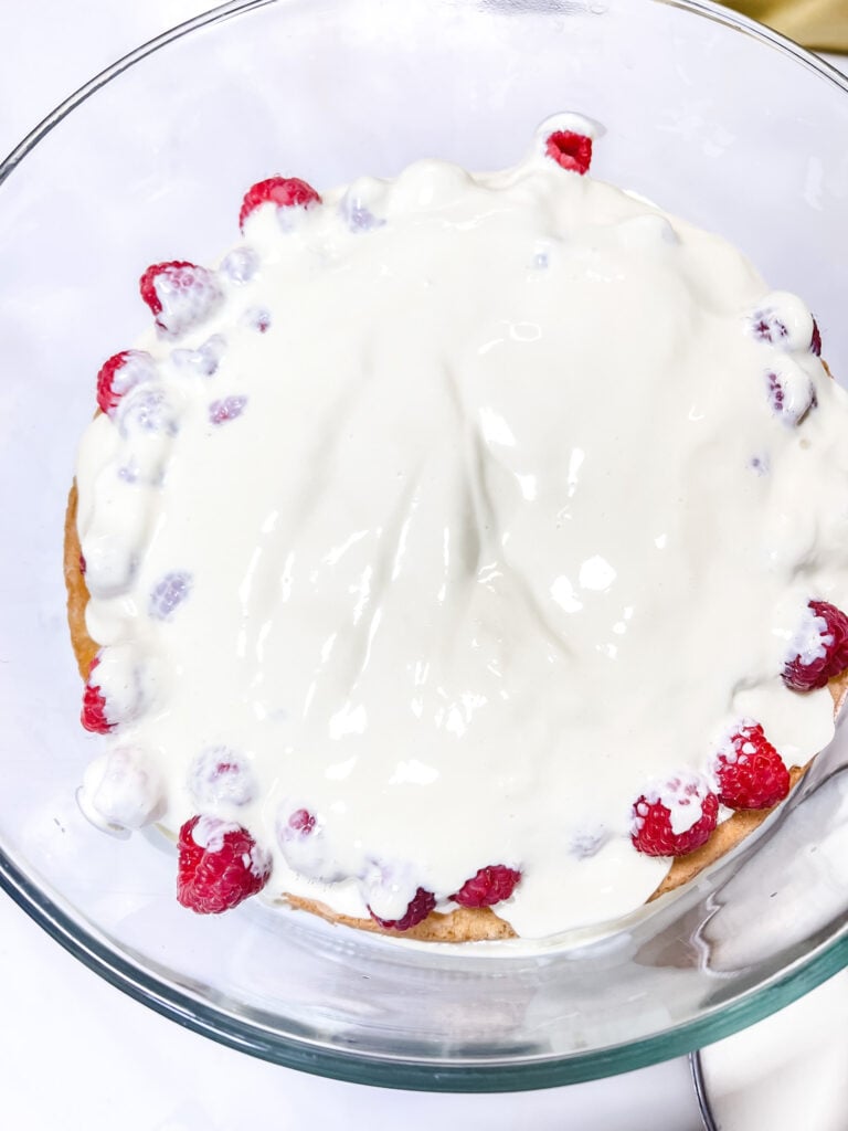 custard on top of raspberry layer
