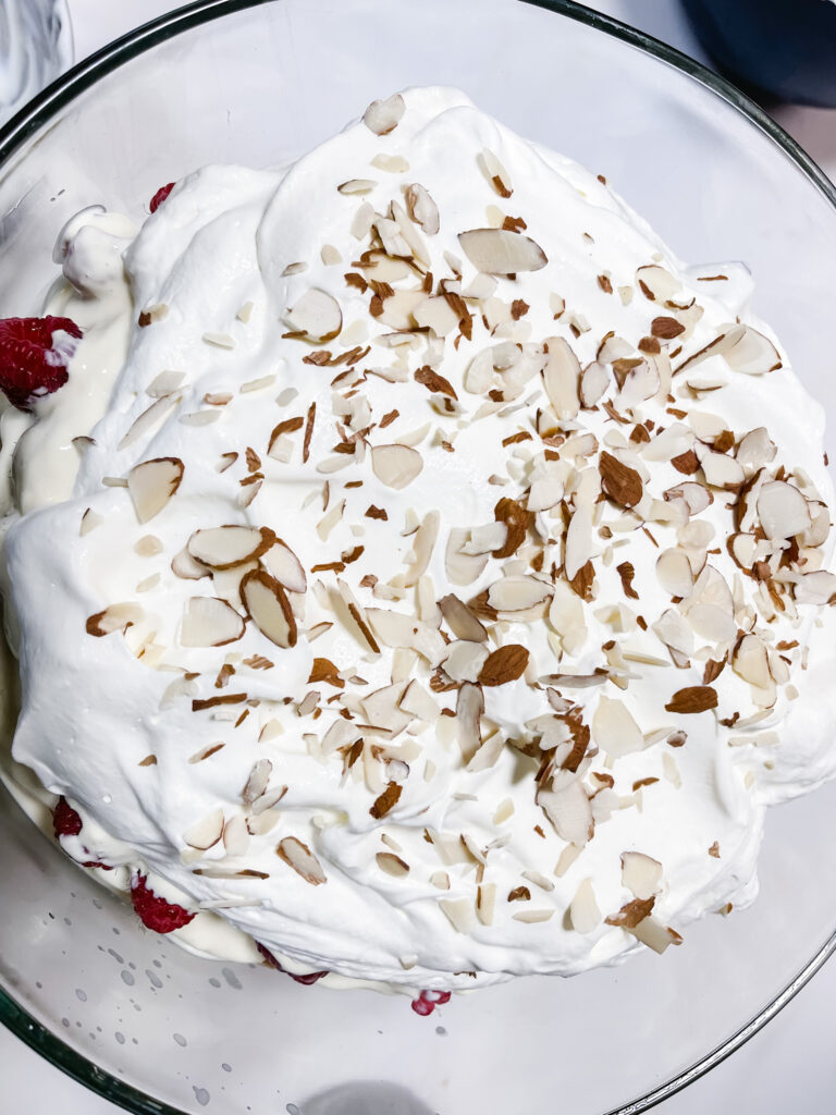 Topped with almond slivers