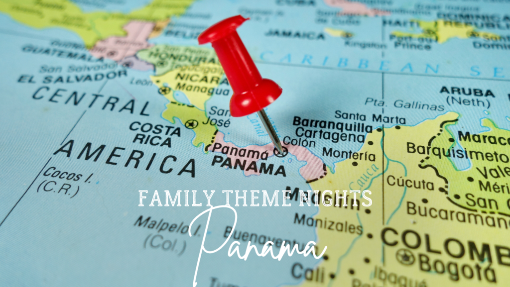 Family Theme Nights Panama Blog header image. The image it self is a map with a pin in panama.