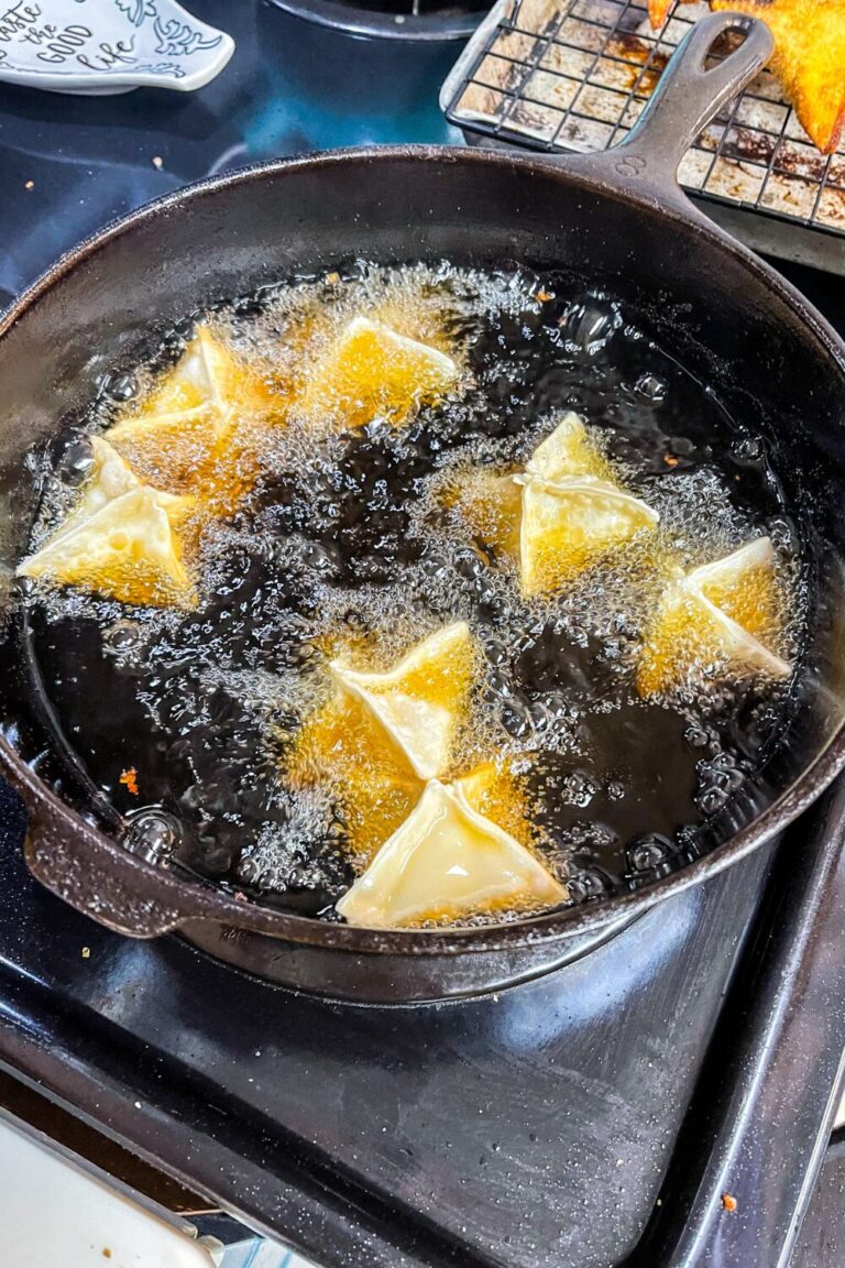 Crab Rangoon in a cast iron frying pan