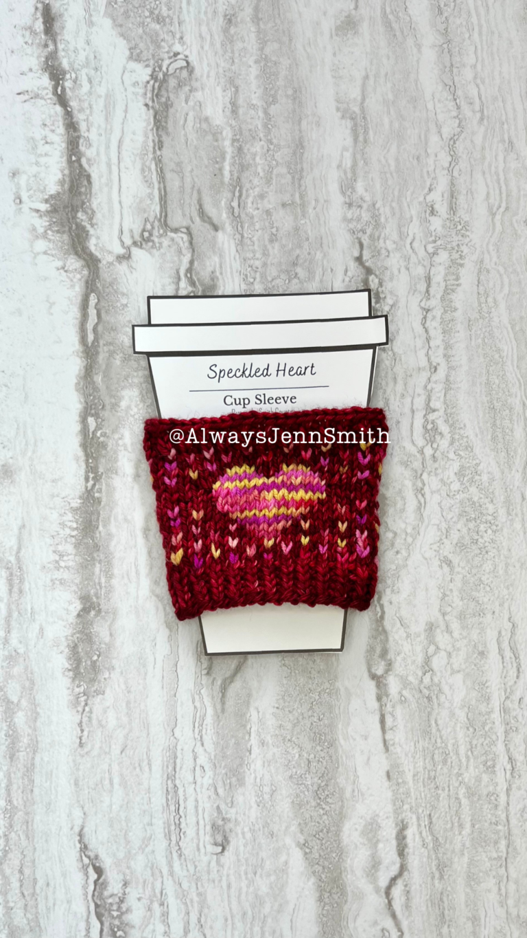 Free Knit Pattern: Speckled Heart Travel Cup Sleeve