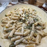 finished One Pot Asparagus and Bacon Rigatoni