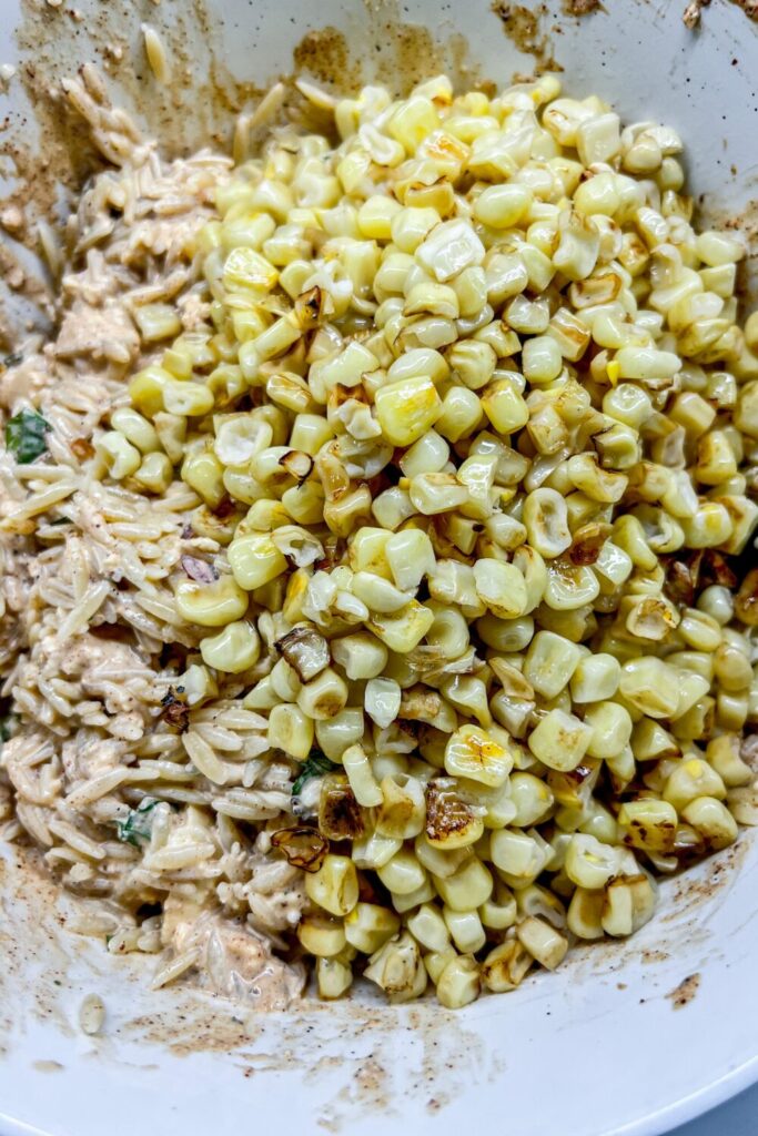 corn and orzo added to dressing.