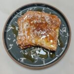 Pandan Coconut French Toast on a plate by Mora Ceramics.
