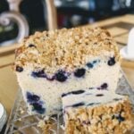 Blueberry coffee cafe sliced on a crystal dish