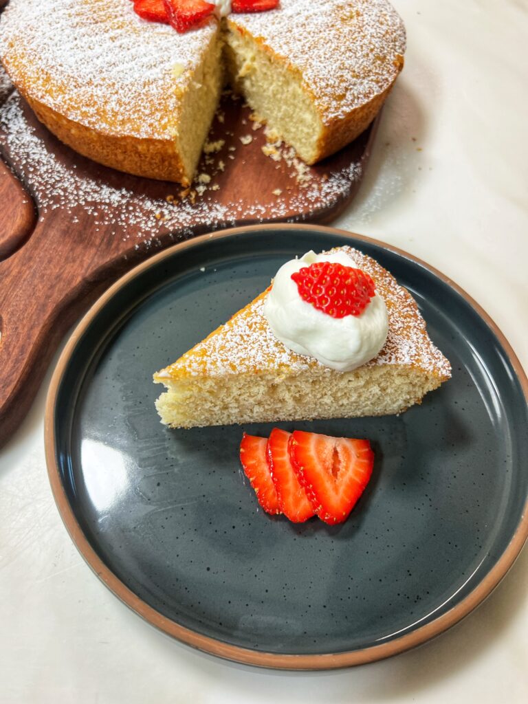 Strawberry Shortcake slice on a ceramic plate