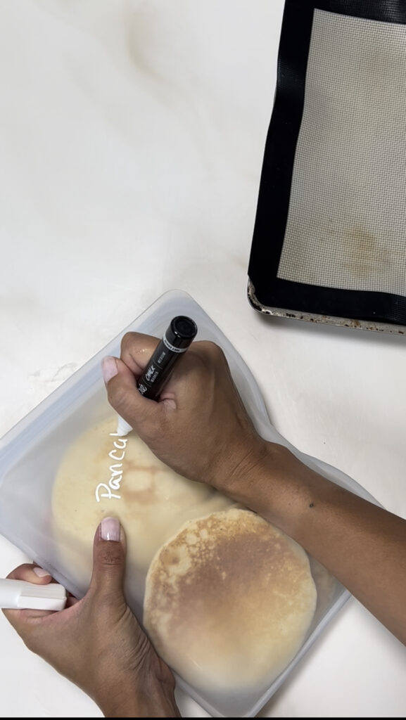 Writing what is on the bag with a marker. I'm using stashed silicone bags, so I'm using a chalk marker.