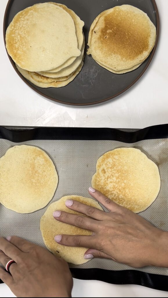 Laying pancakes flat