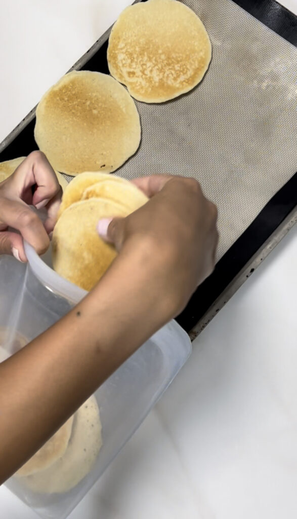 putting pancakes in bag