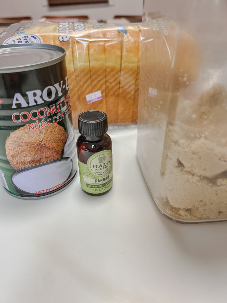 Halo Pantry Flavoring, Coconut Milk, Brown Sugar, and bread.