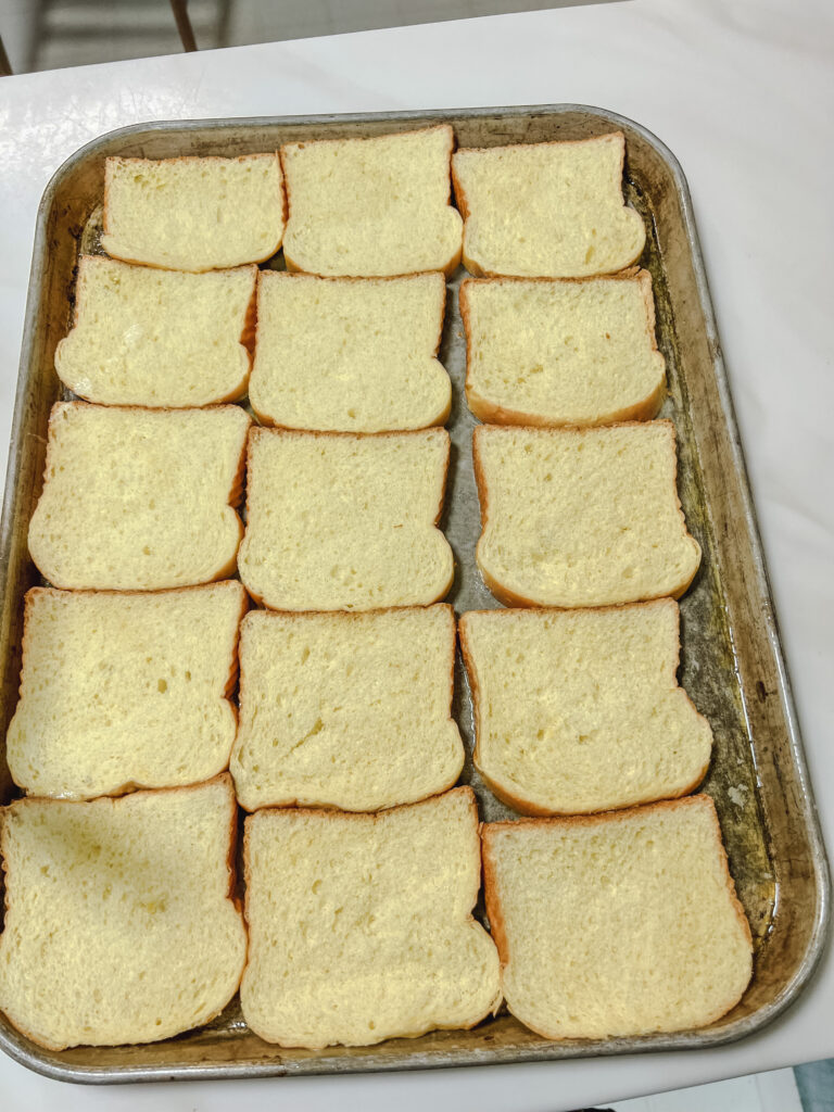 Bread covered in batter, and ready to go.