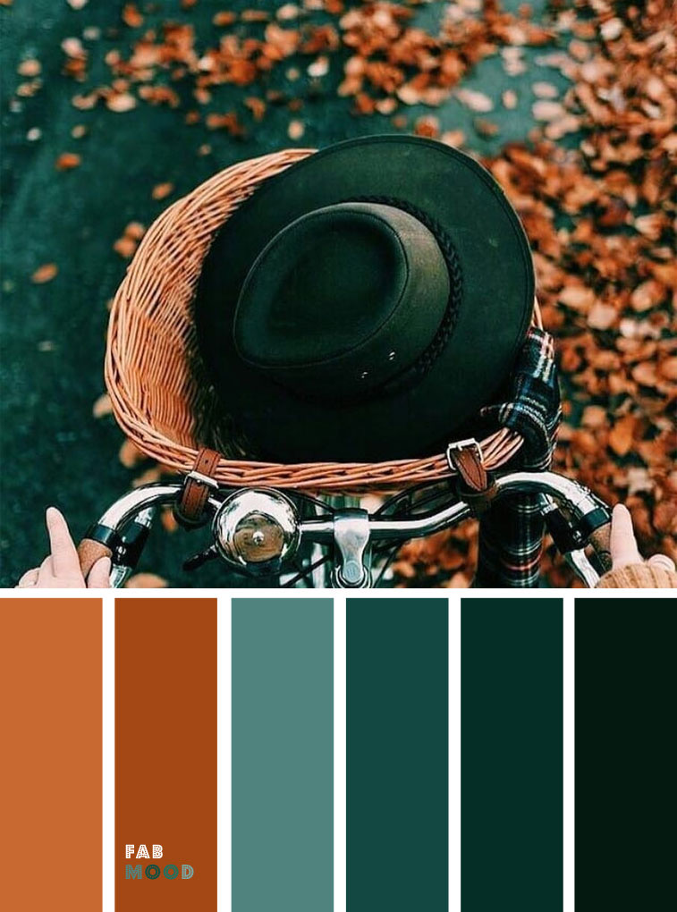 Green Emerald + Deep Green + Brown Autumn leaf color palette