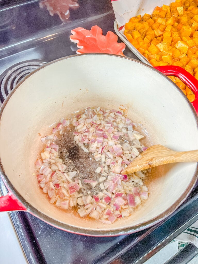 onions cooking in the bacon fat.