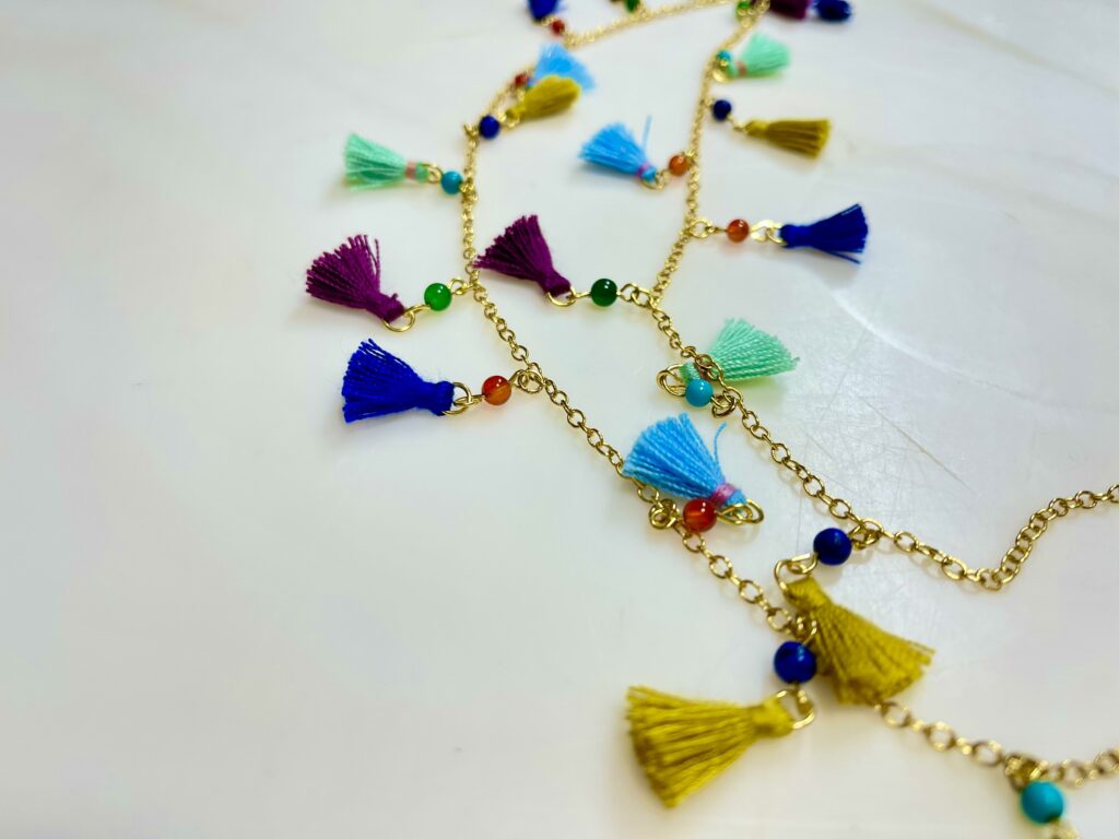 Close up of the fiesta Tassel Necklace.