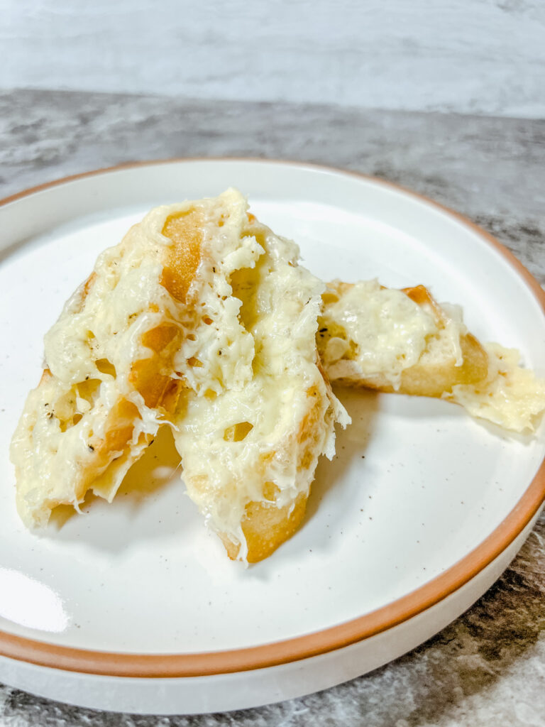Croutons on a white ceramic plate