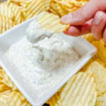 Ripple potato chip dipped in the dill dip.