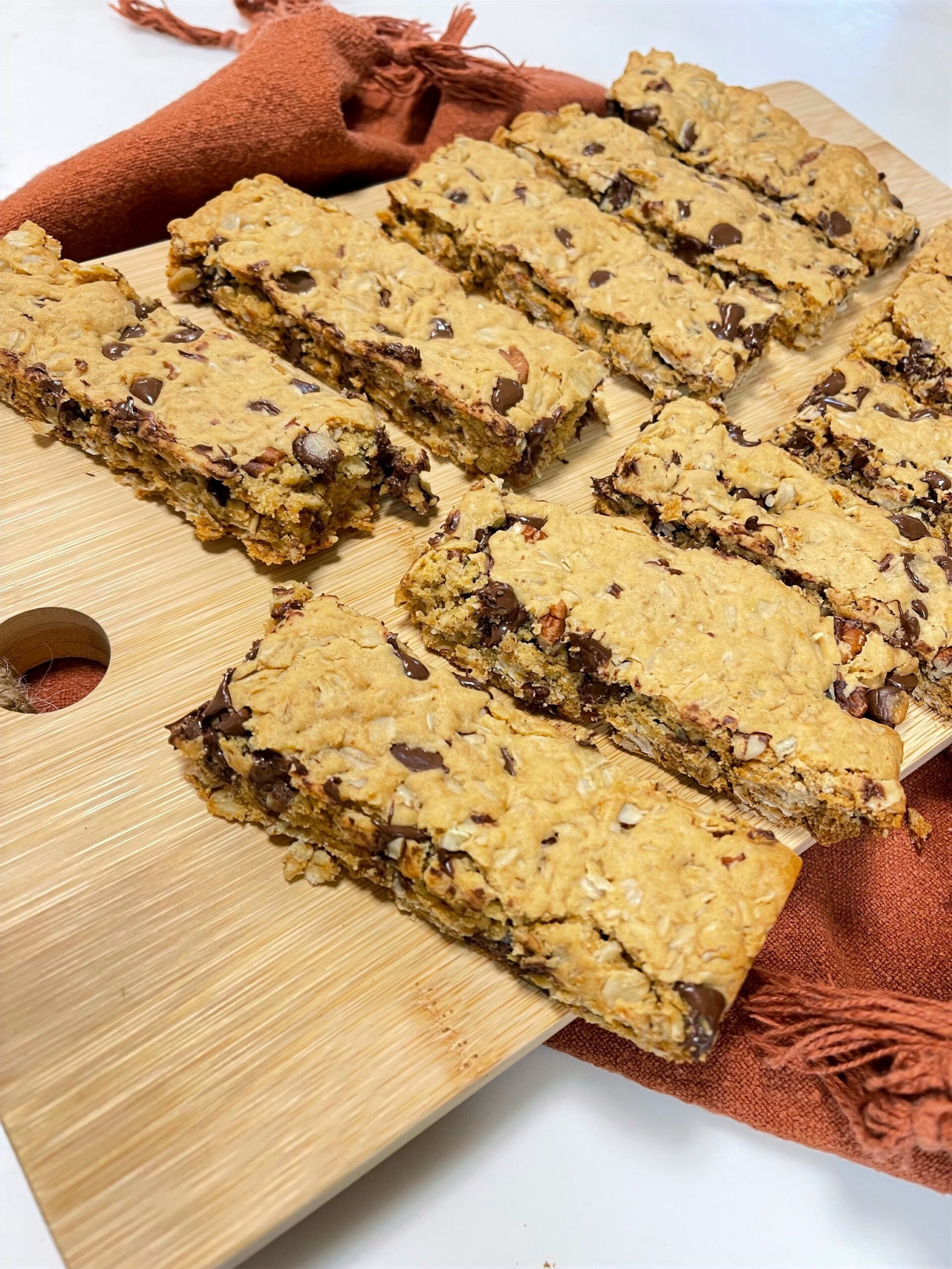Image of my finished snack bars on a bamboo cutting board