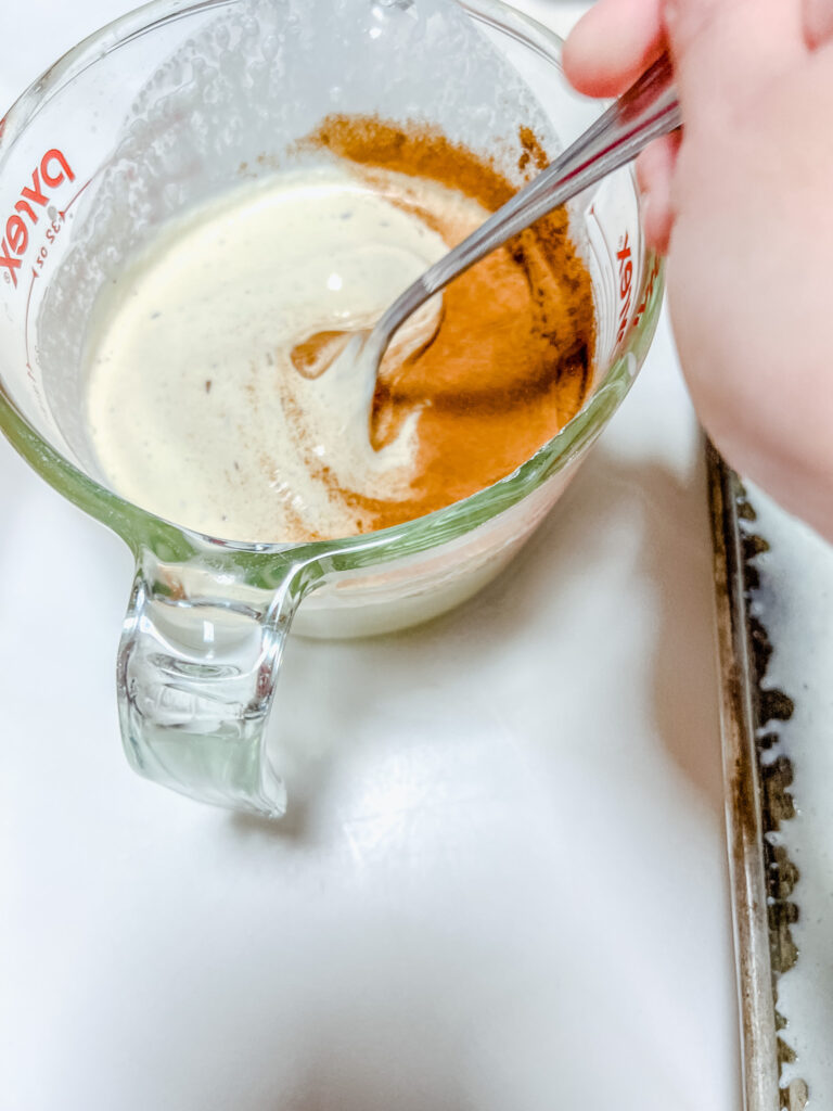 Mixing together all the ingredients
