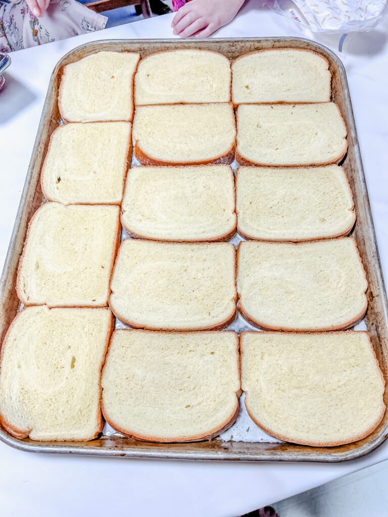 finished pan with one nice even layer of bread before the custard is poured on top.