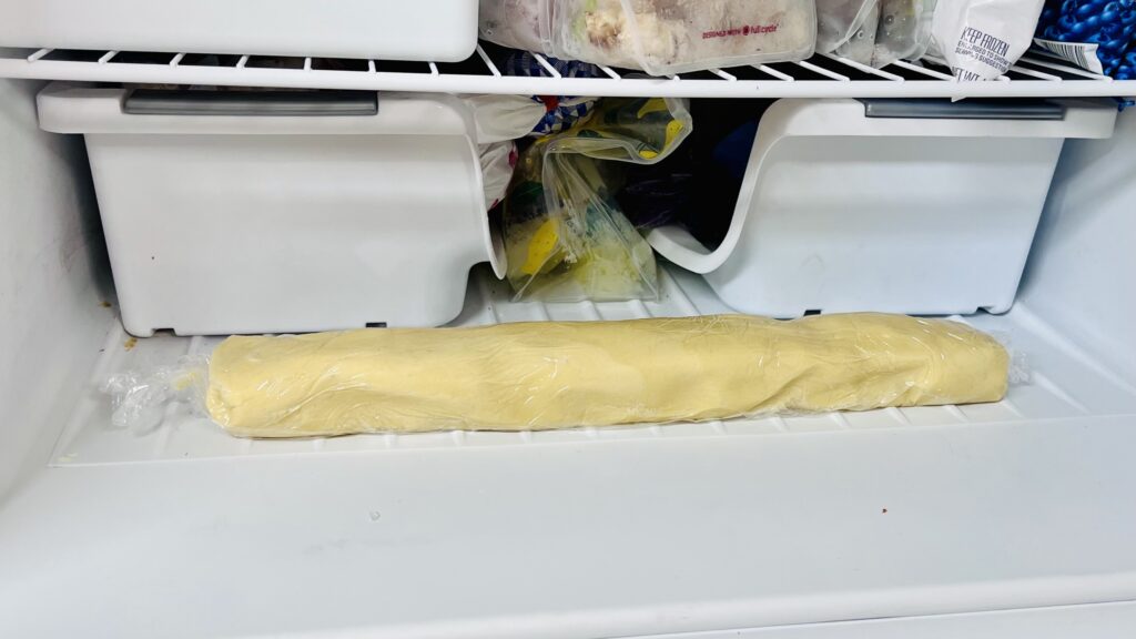 Chinese almond cookie dough wrapped dough in the freezer