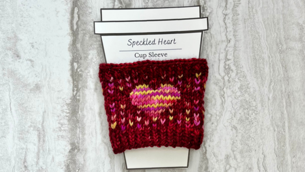 Speckled Heart Cup Sleeve with coffee Shaped tag