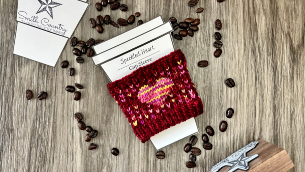 Speckled Heart Cup Sleeve with coffee Shaped tags