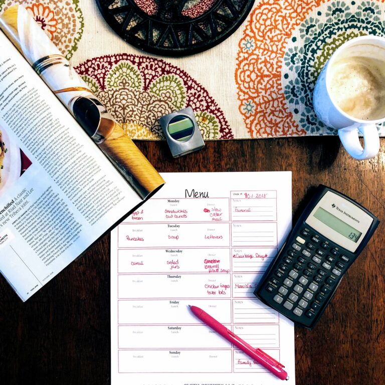 image of the grocery list with a calculator and magazine.