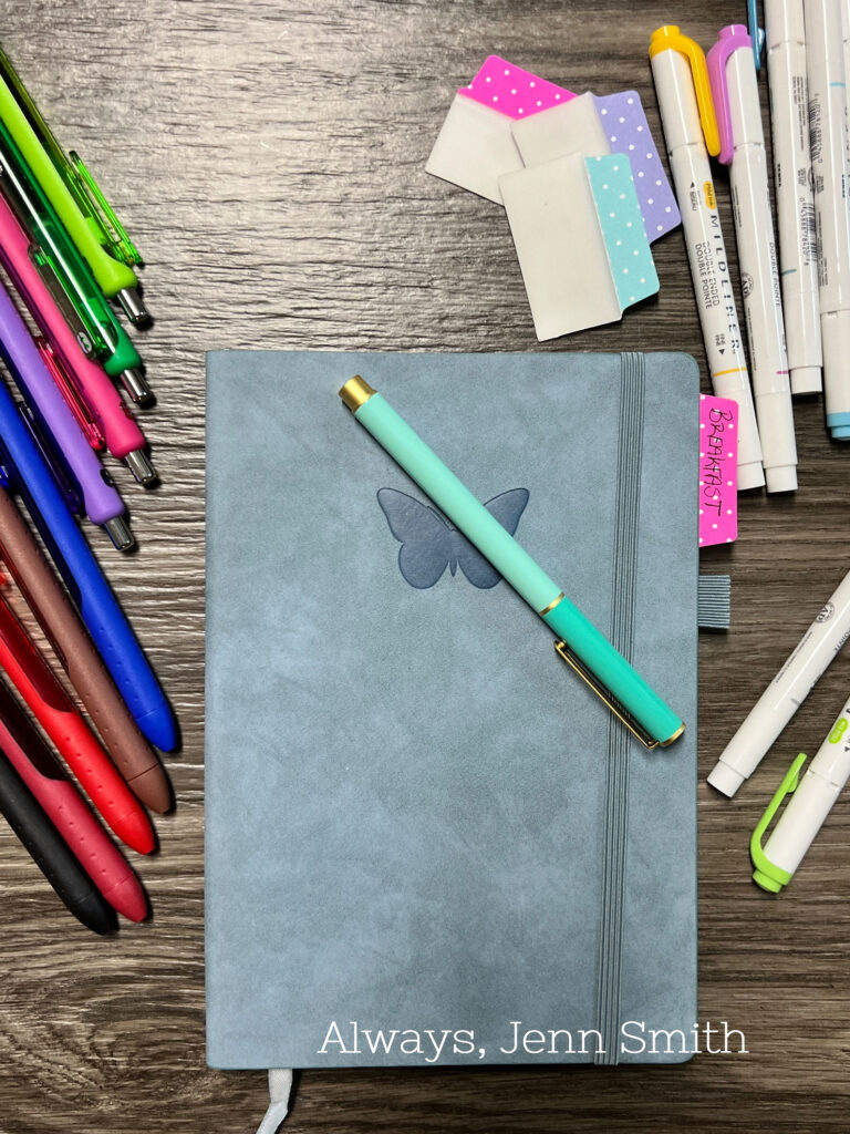 and image with all my pens, journal, highlighters and tabs.