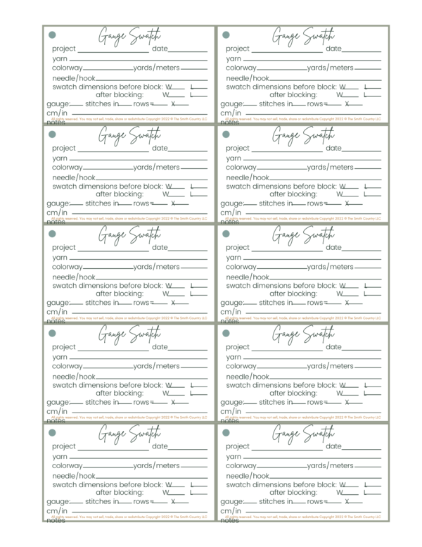 Image sample of full Gauge Swatch printable - small size full