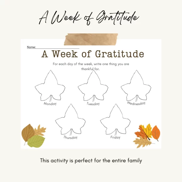 Image of the "a week of gratitude" activity sheet
