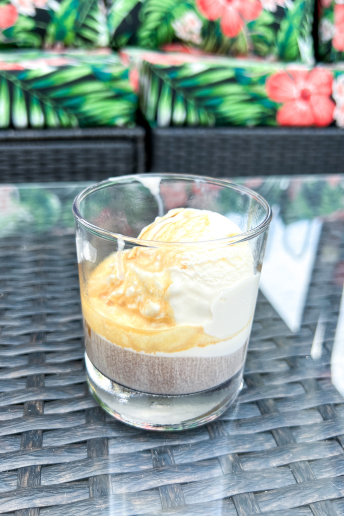 Finsiehd Affogato sitting outside on a table