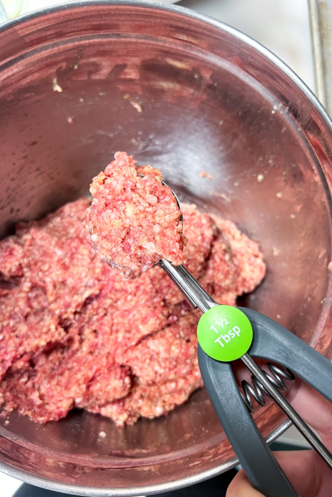 some meat scooped with a cookie scoop.