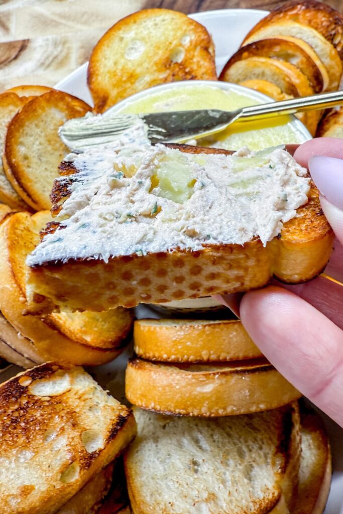 Salmon Rillette spread on toast