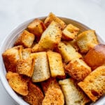 a bowl of croutons