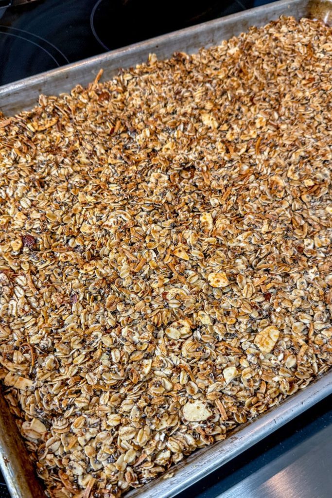 Homemade Granola finished granola cooling