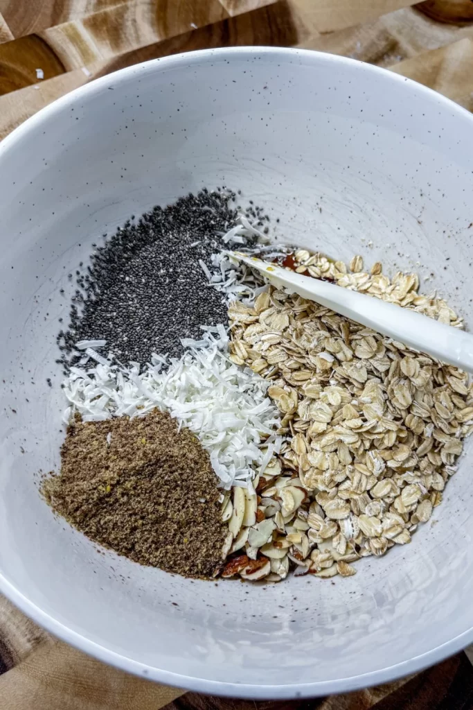 Homemade Granola ingredients in a bowl