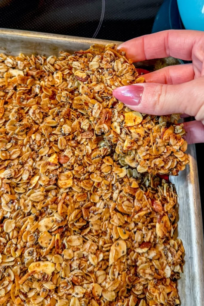 Homemade Granola large granola chunk in hand