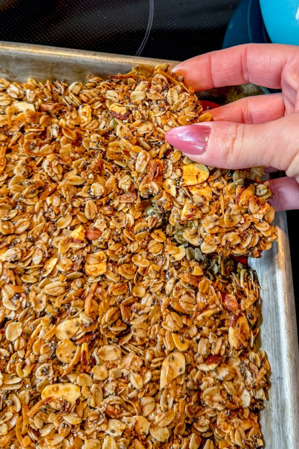 Homemade Granola large granola chunk in hand