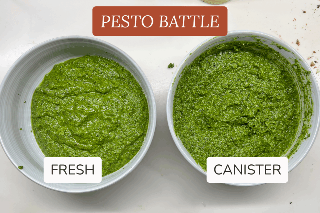 image showing that the difference between fresh pesto and canister pesto is very slight in results.