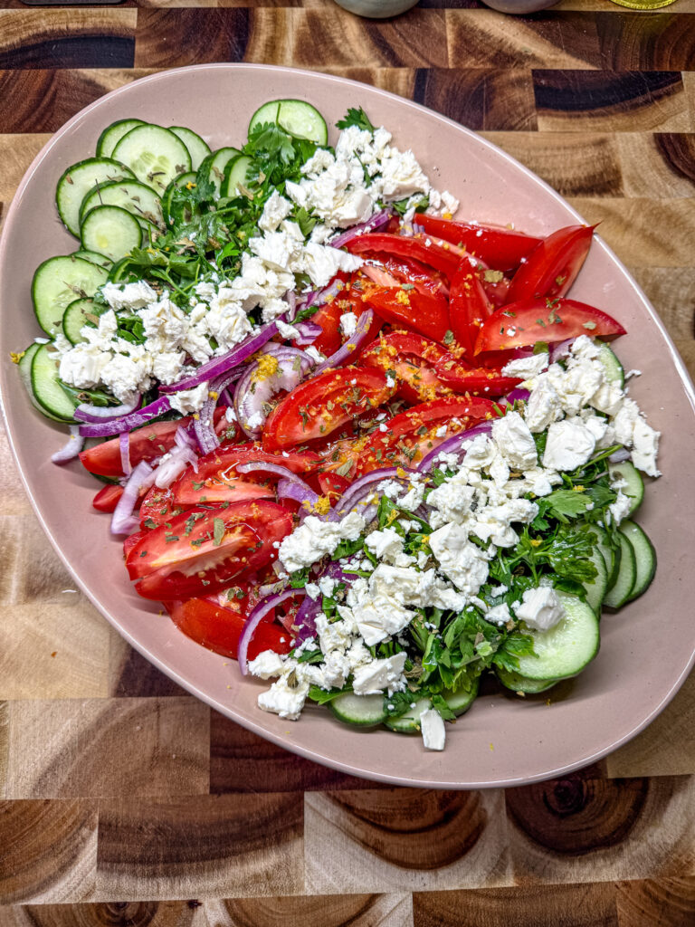 feta added to the salad and dressing