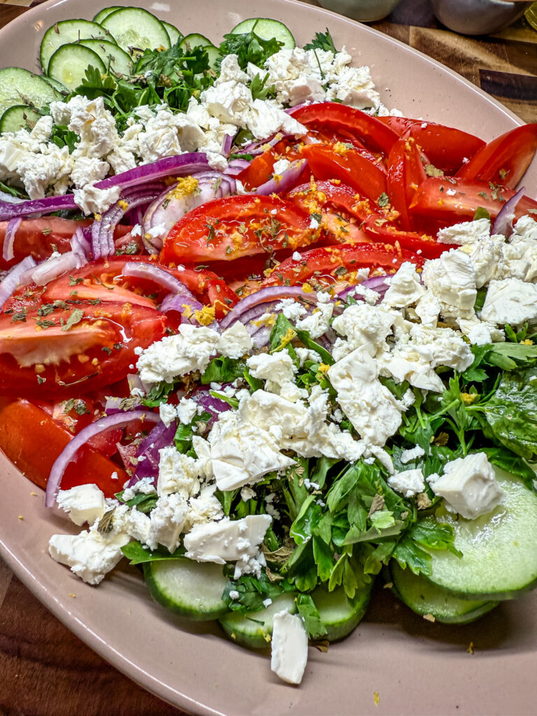 feta added to the salad and dressing