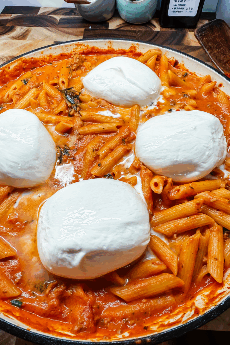 Creamy Arrabbiata Pasta with Sausage and Burrata