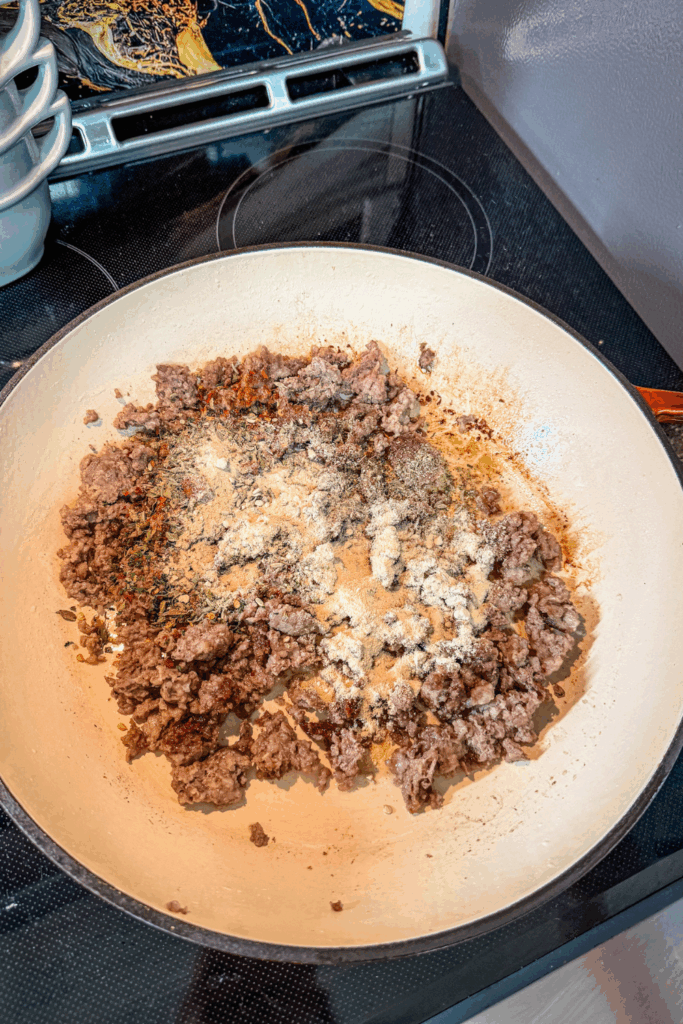 seaonsings added to cooked sausage
