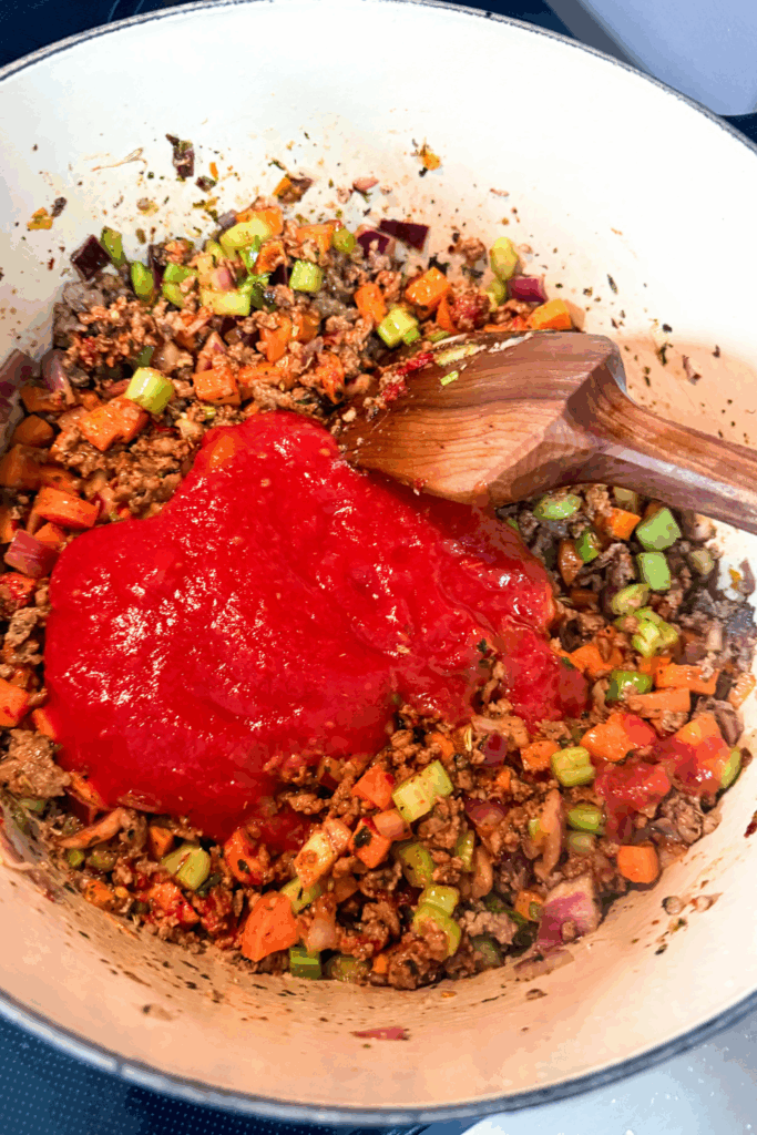 crushed tomatoes added