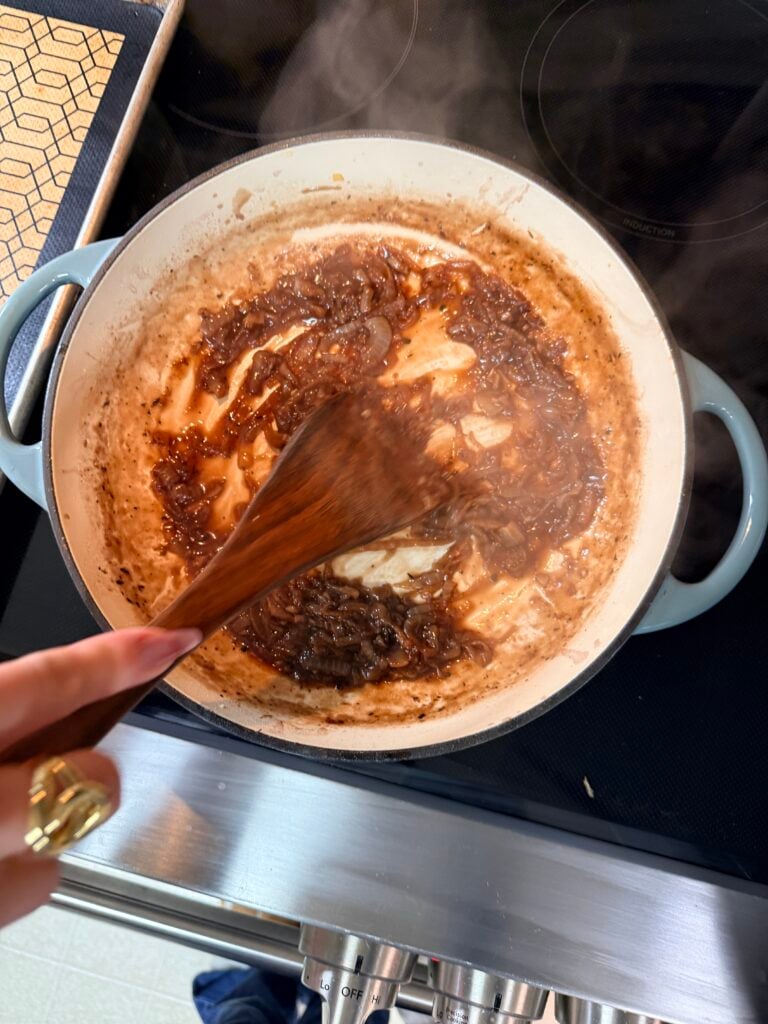 the onions cooking after the wine was added