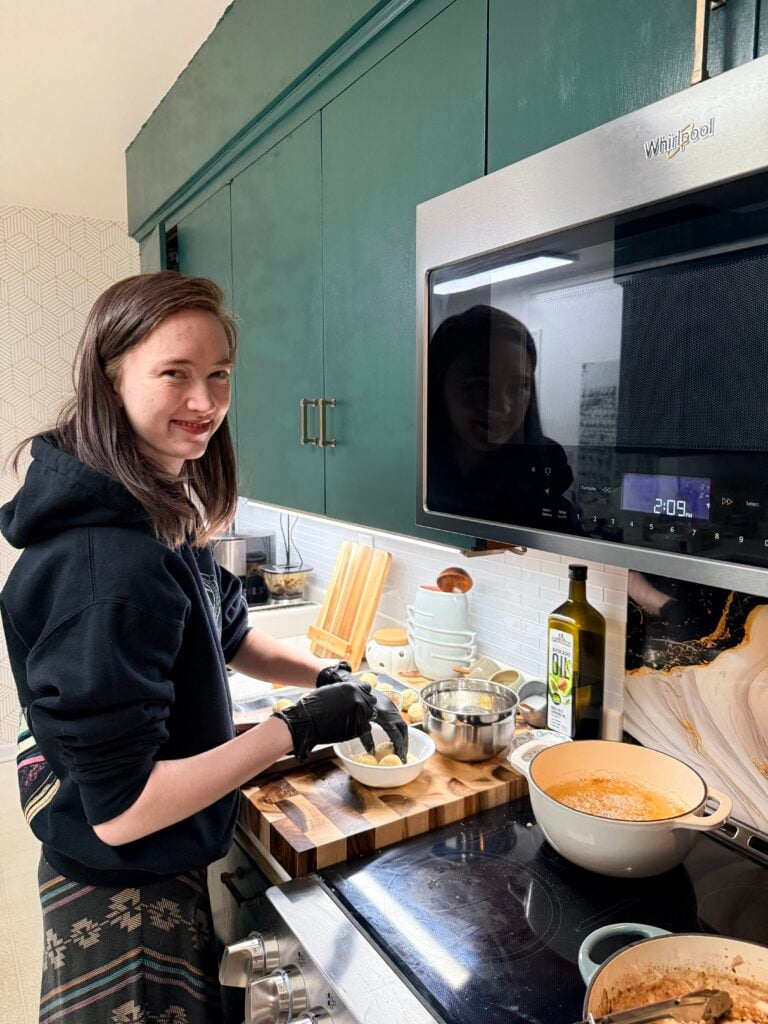 my oldest frying the arancini